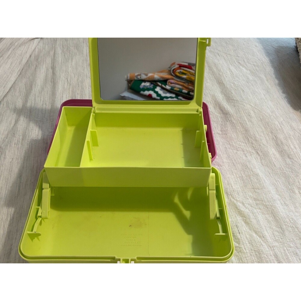 Vintage Caboodles Pink Lime Green Makeup Case Organizer Retro Y2K Cosmetic Box - Picture 5 of 7